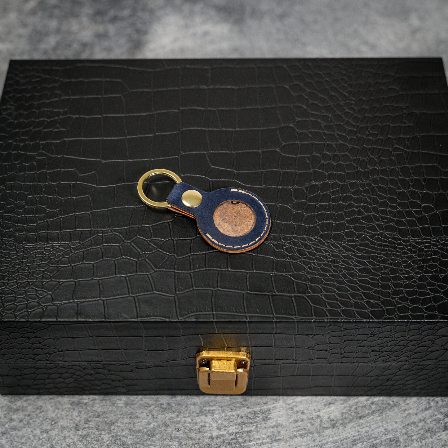Handmade Air Tag Case in Blue Shell Cordovan leather