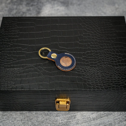 Handmade Air Tag Case in Blue Shell Cordovan leather