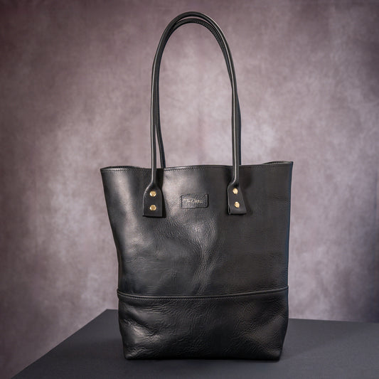 Timeless Sophistication: Handmade Tote Bag in Badalassi Carlo Black Waxy Leather