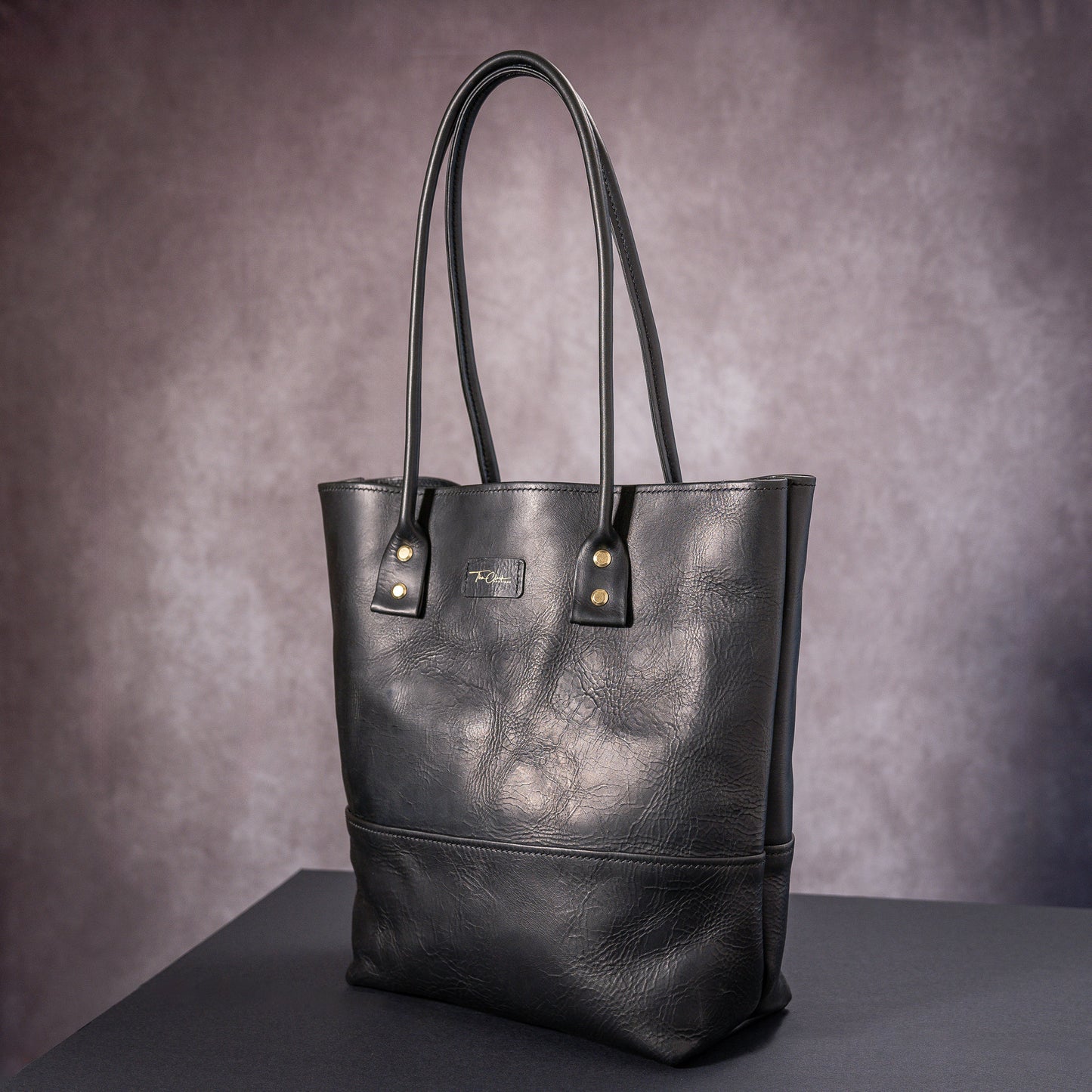 Timeless Sophistication: Handmade Tote Bag in Badalassi Carlo Black Waxy Leather