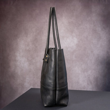 Timeless Sophistication: Handmade Tote Bag in Badalassi Carlo Black Waxy Leather