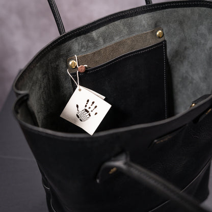 Timeless Sophistication: Handmade Tote Bag in Badalassi Carlo Black Waxy Leather