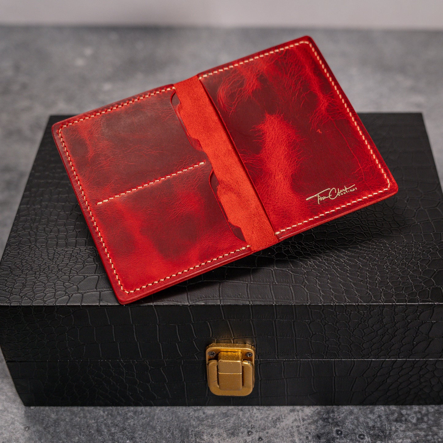 Charming Adventurer: Handmade Full Grain Leather Travel Wallet Red Waxy