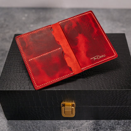 Charming Adventurer: Handmade Full Grain Leather Travel Wallet Red Waxy