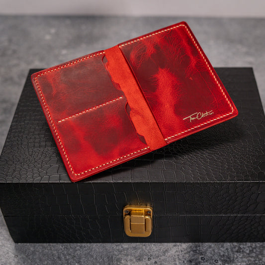 Charming Adventurer: Handmade Full Grain Leather Travel Wallet Red Waxy