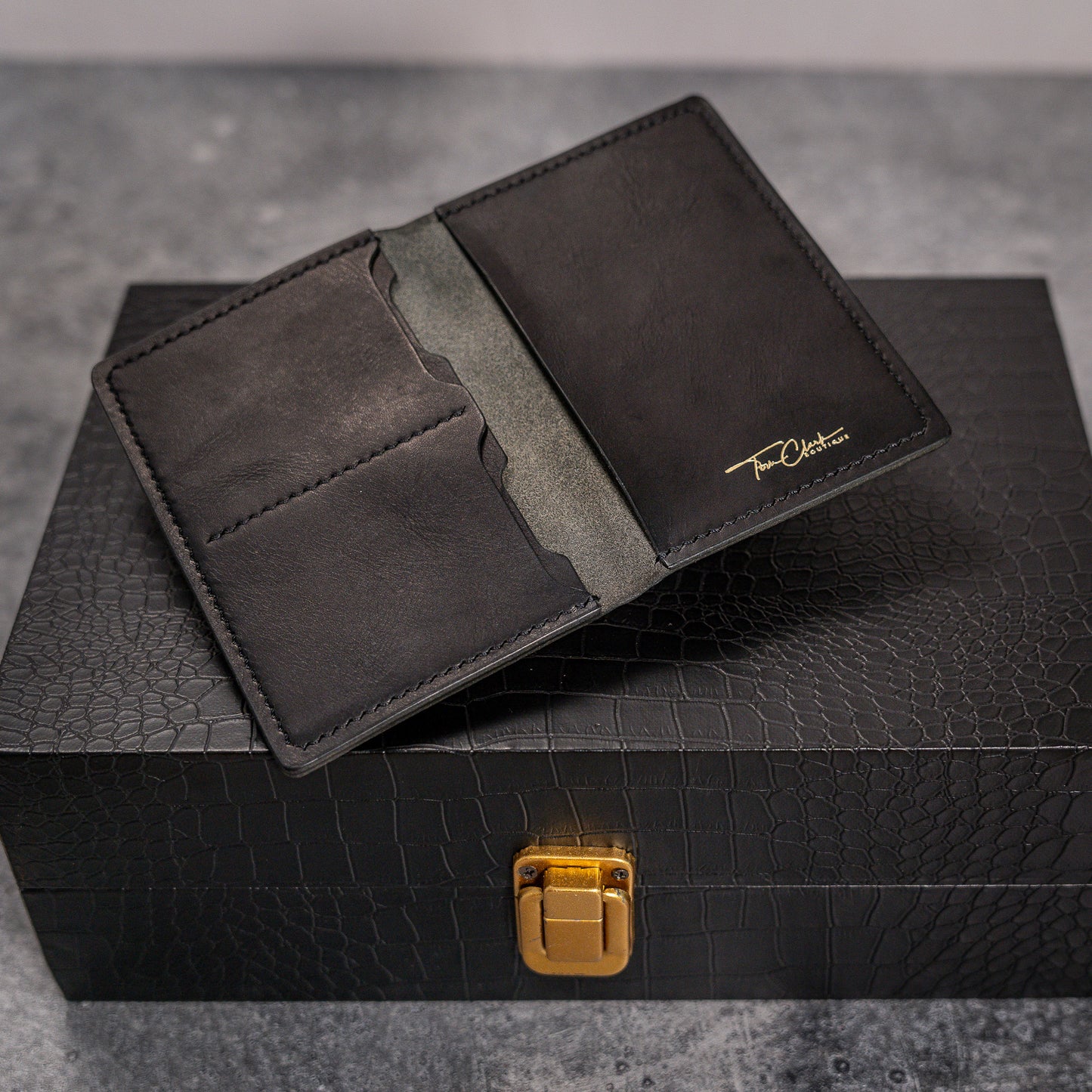 Charming Adventurer: Handmade Full Grain Leather Travel Wallet Black Waxy