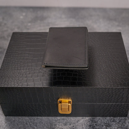 Charming Adventurer: Handmade Full Grain Leather Travel Wallet Black Waxy