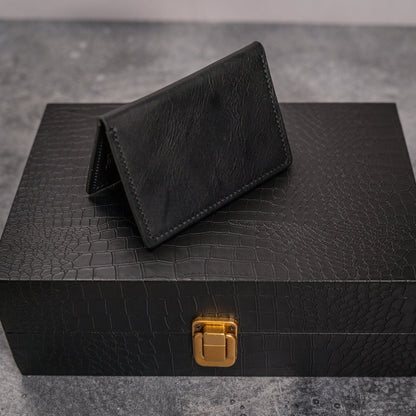 Charming Adventurer: Handmade Full Grain Leather Travel Wallet Black Waxy