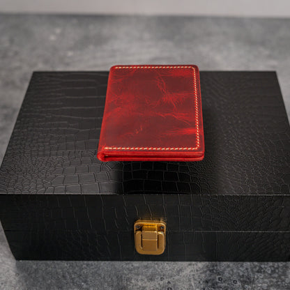 Charming Adventurer: Handmade Full Grain Leather Travel Wallet Red Waxy