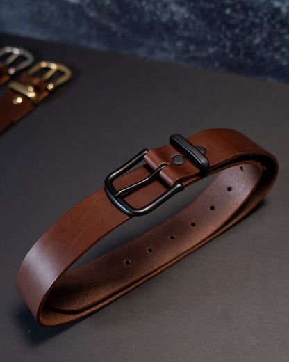 Refined Artistry: Handcrafted Full Grain Leather Dark Brown Belts