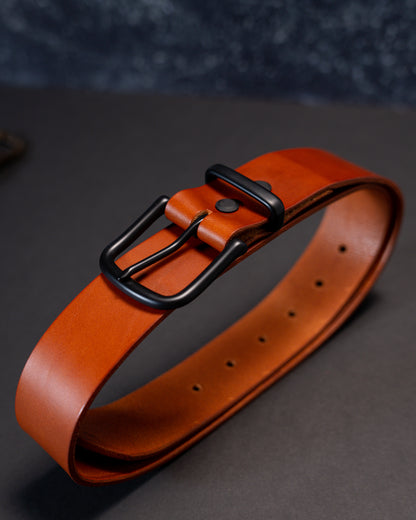 Refined Artistry: Handcrafted Full Grain Leather Mid Brown Belts