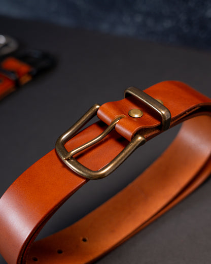 Refined Artistry: Handcrafted Full Grain Leather Mid Brown Belts