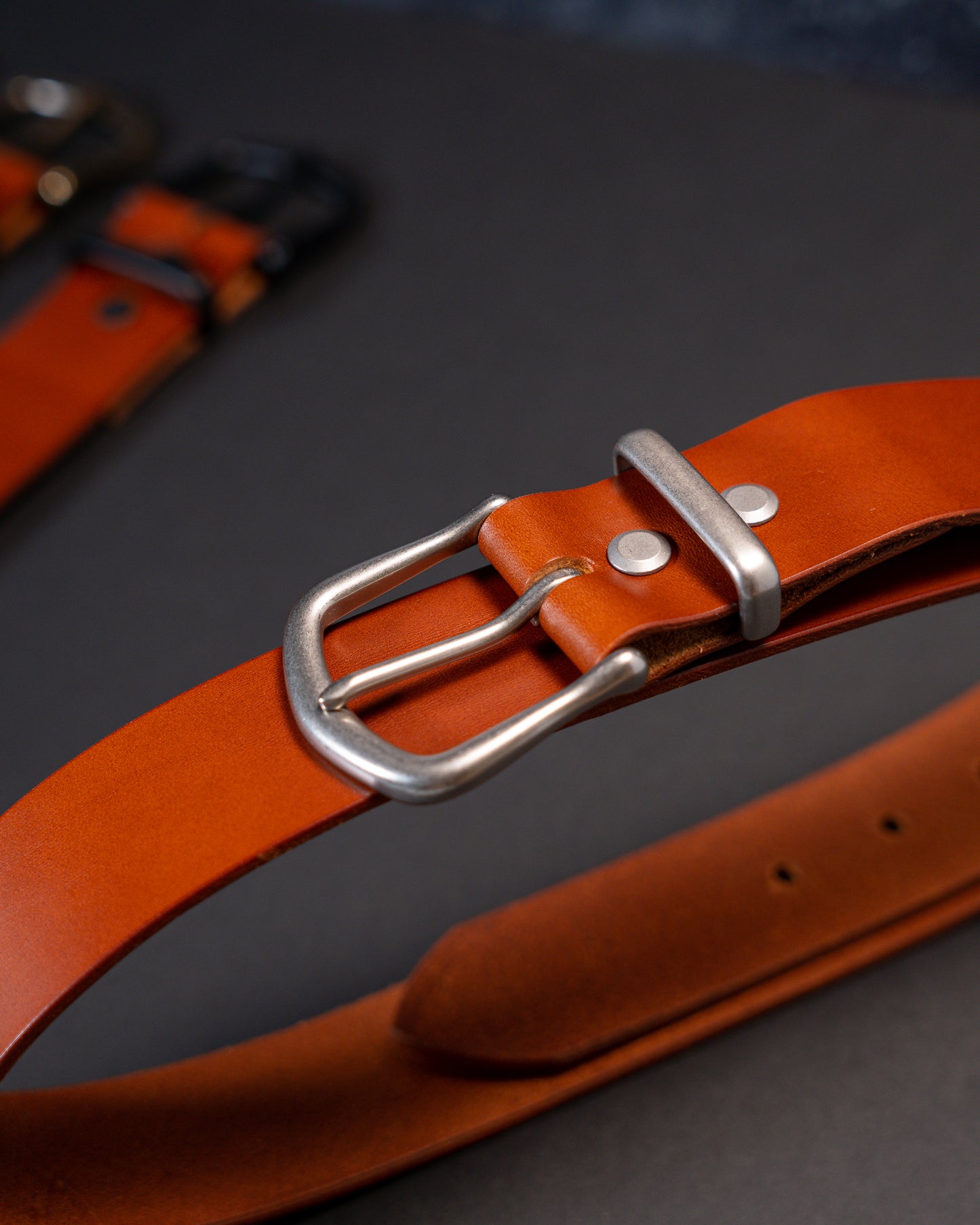 Refined Artistry: Handcrafted Full Grain Leather Mid Brown Belts