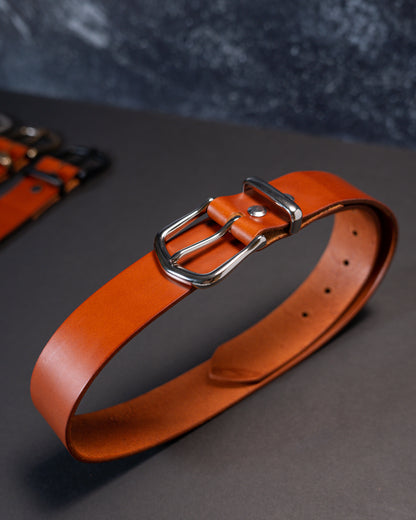 Refined Artistry: Handcrafted Full Grain Leather Mid Brown Belts